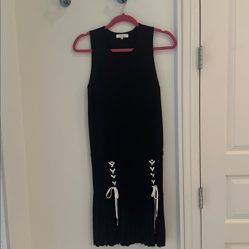 Parker Black Dress with white bow accent